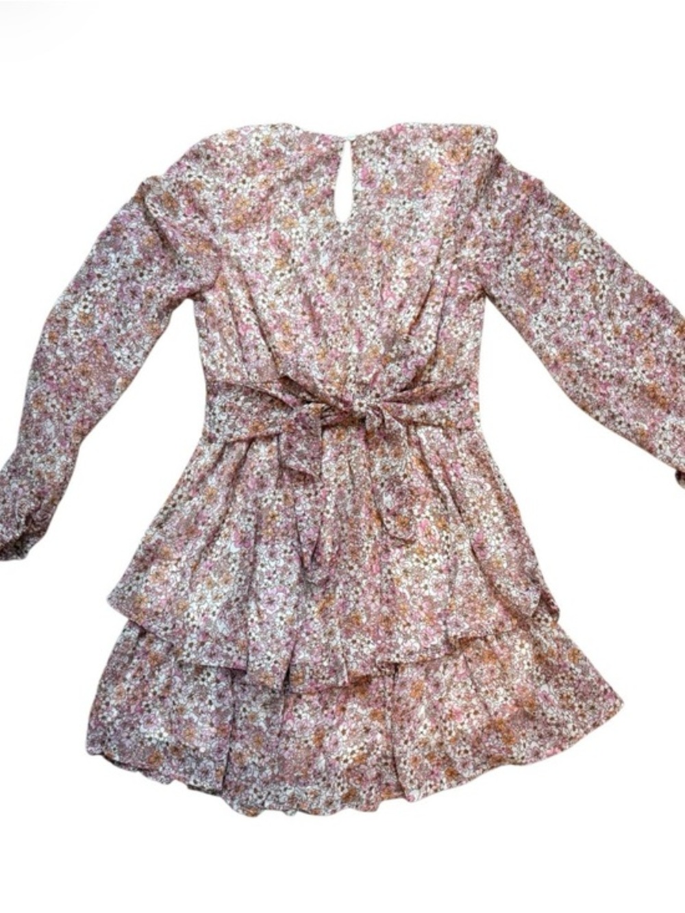 Japna Floral‎ Long Sleeve Tiered Ruffle Mini Dress Pink Size M Coquette Feminine - Picture 3 of 9